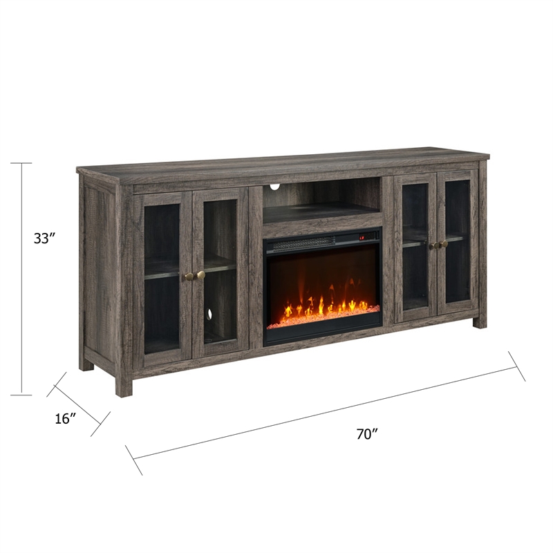 Tony Electric Fireplace TV Stand- Heater- Glass Doors- 70 Inch Walnut Gray