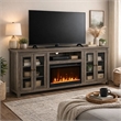 Tony Electric Fireplace TV Stand- Heater- Glass Doors- 70 Inch Walnut Gray