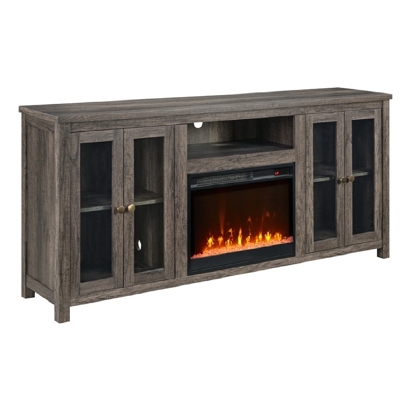 Tony Electric Fireplace TV Stand- Heater- Glass Doors- 70 Inch Walnut Gray