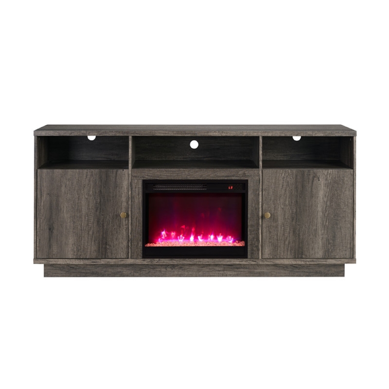 Ambi Electric Fireplace TV Stand Cabinet- Heater- 2 Door- 70 Inch Wood Gray