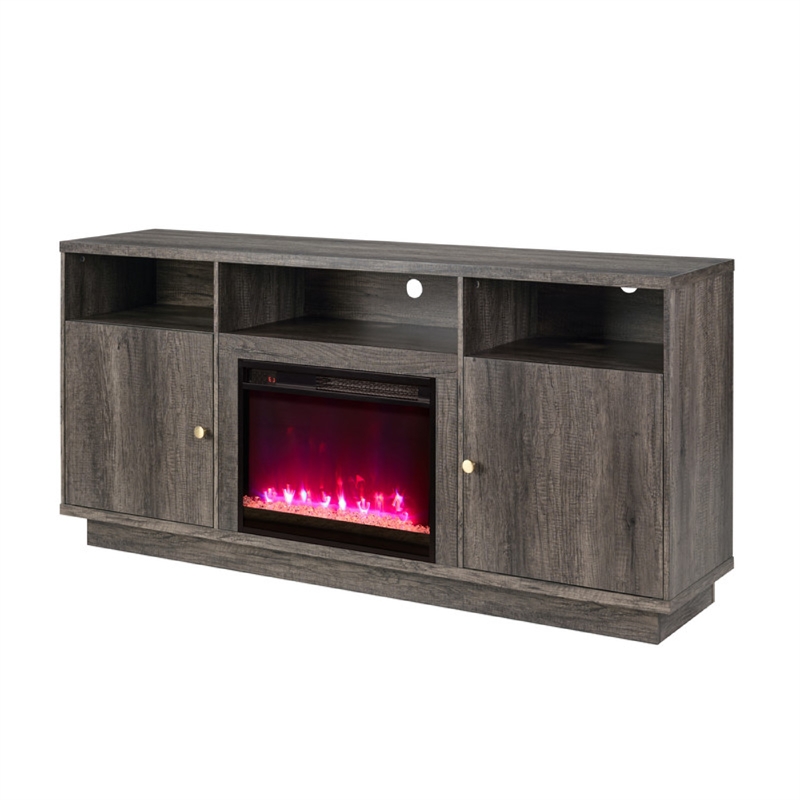 Ambi Electric Fireplace TV Stand Cabinet- Heater- 2 Door- 70 Inch Wood Gray