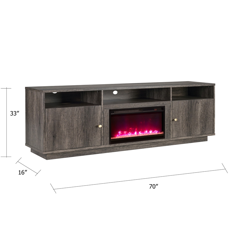 Ambi Electric Fireplace TV Stand Cabinet- Heater- 2 Door- 70 Inch Wood Gray