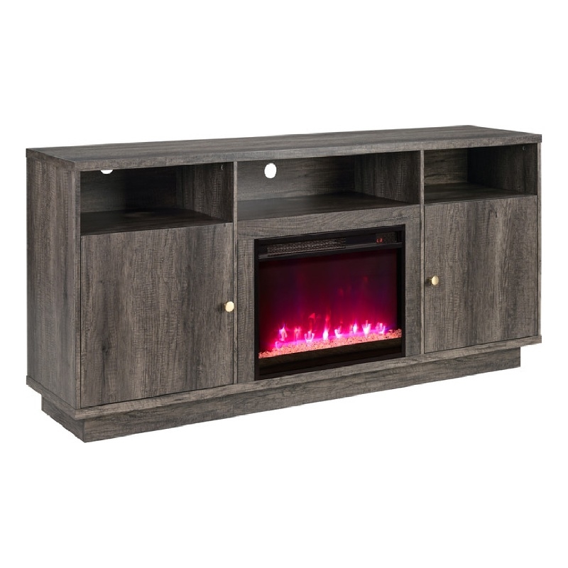 Ambi Electric Fireplace TV Stand Cabinet- Heater- 2 Door- 70 Inch Wood Gray