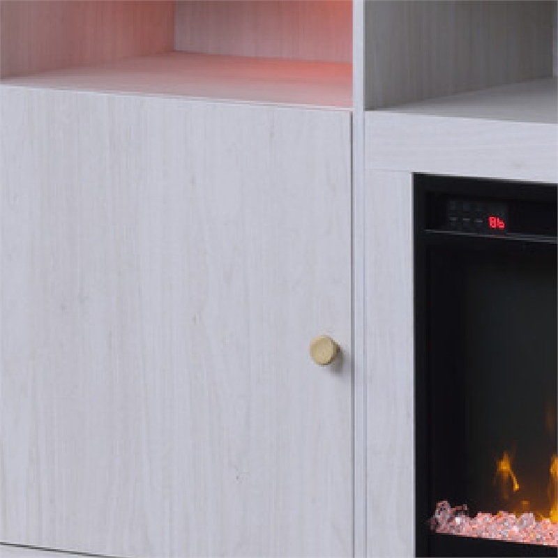 Ambi TV Stand Cabinet with Electric Heating Fireplace- 70 Inch Walnut White