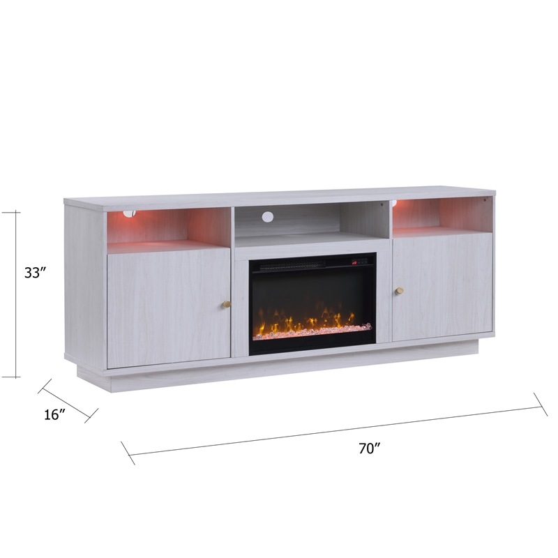 Ambi TV Stand Cabinet with Electric Heating Fireplace- 70 Inch Walnut White