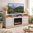 Ambi TV Stand Cabinet with Electric Heating Fireplace- 70 Inch Walnut White