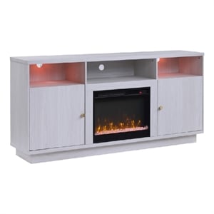 Ambi TV Stand Cabinet with Electric Heating Fireplace- 70 Inch Walnut White