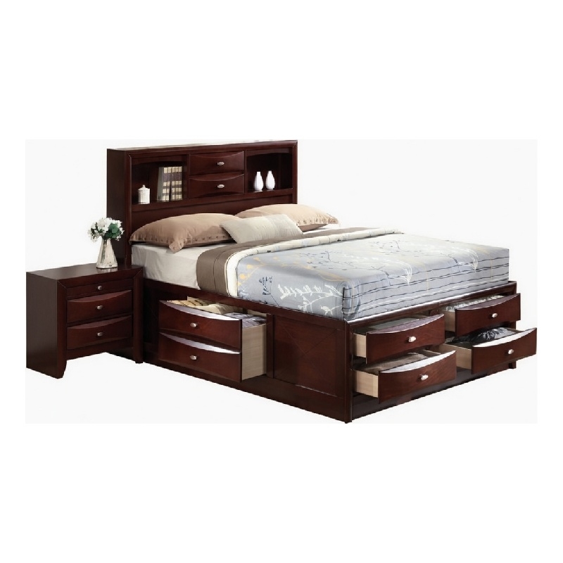 Queen Size Bedroom Set- Brown- Panel Design- 2-Piece Set with Bed-Nightstand