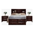 Queen Size Bedroom Set-Brown- Panel Design-3-Piece Set with Bed- Two Nightstands