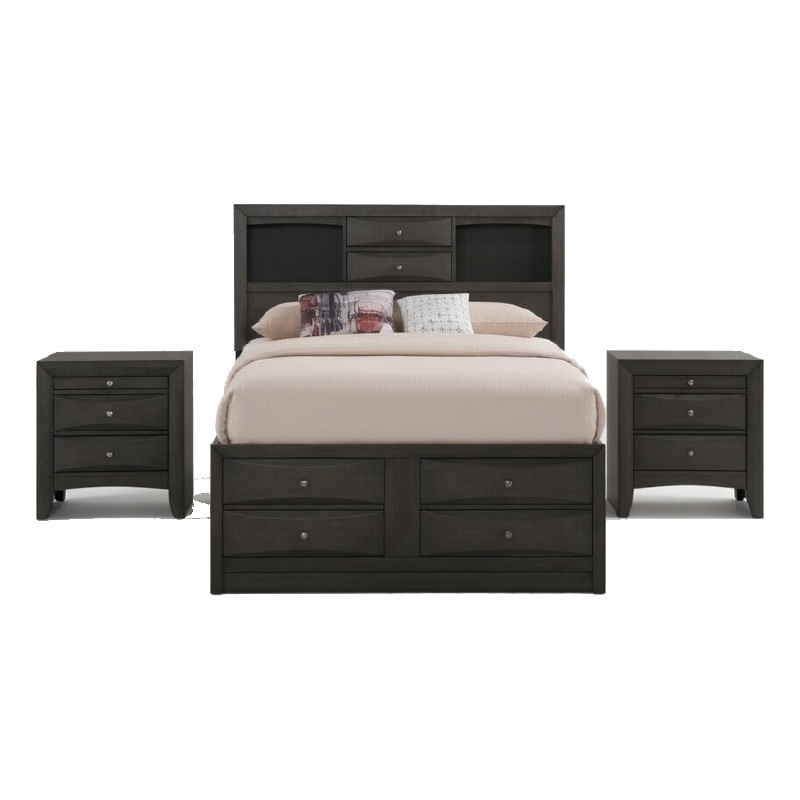 Queen Size Bedroom Set-Storage Bed with Drawers-3-Piece Set-Bed-Two Nightstand