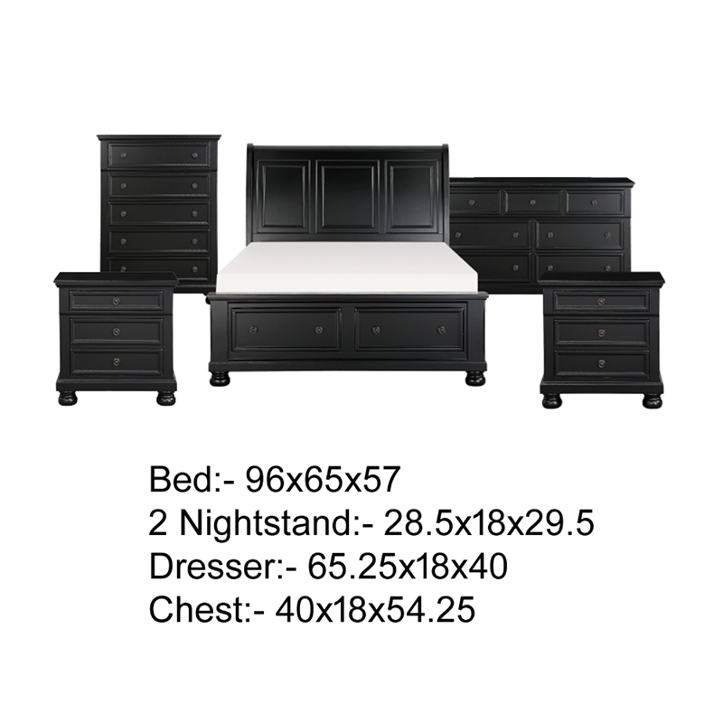 Queen Size Bedroom Set-Panel Headboard-5-Piece Set-Bed-2Nightstand-Dresser-Chest