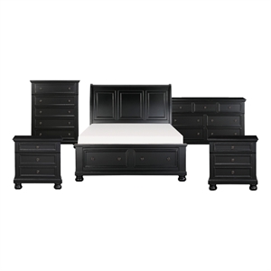 Queen Size Bedroom Set-Panel Headboard-5-Piece Set-Bed-2Nightstand-Dresser-Chest