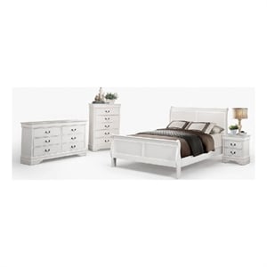 Full Size Bedroom Set-Wood Design-White-4-Piece Set -Bed-Nightstand-Dresser