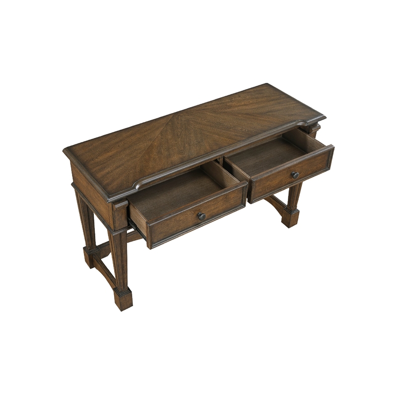 Rox Sofa Console Table- 50 Inch Top- 2 Drawers w Bronze Knobs- Brown