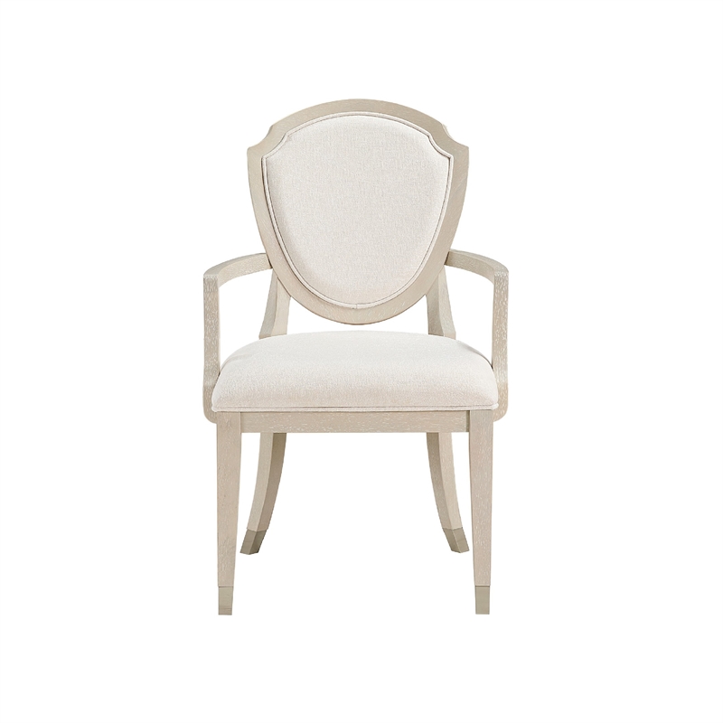 Olto Set of 2 Dining Armchairs- Ivory Chenille-Light Oak Brown Wood- Dipped Legs