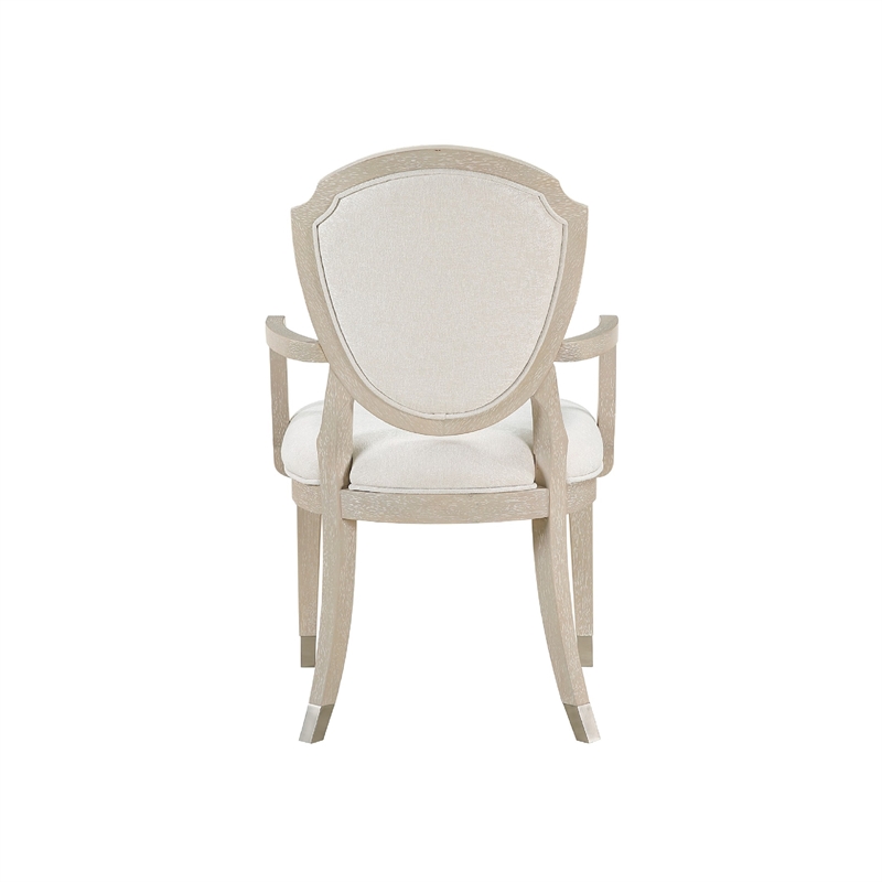 Olto Set of 2 Dining Armchairs- Ivory Chenille-Light Oak Brown Wood- Dipped Legs