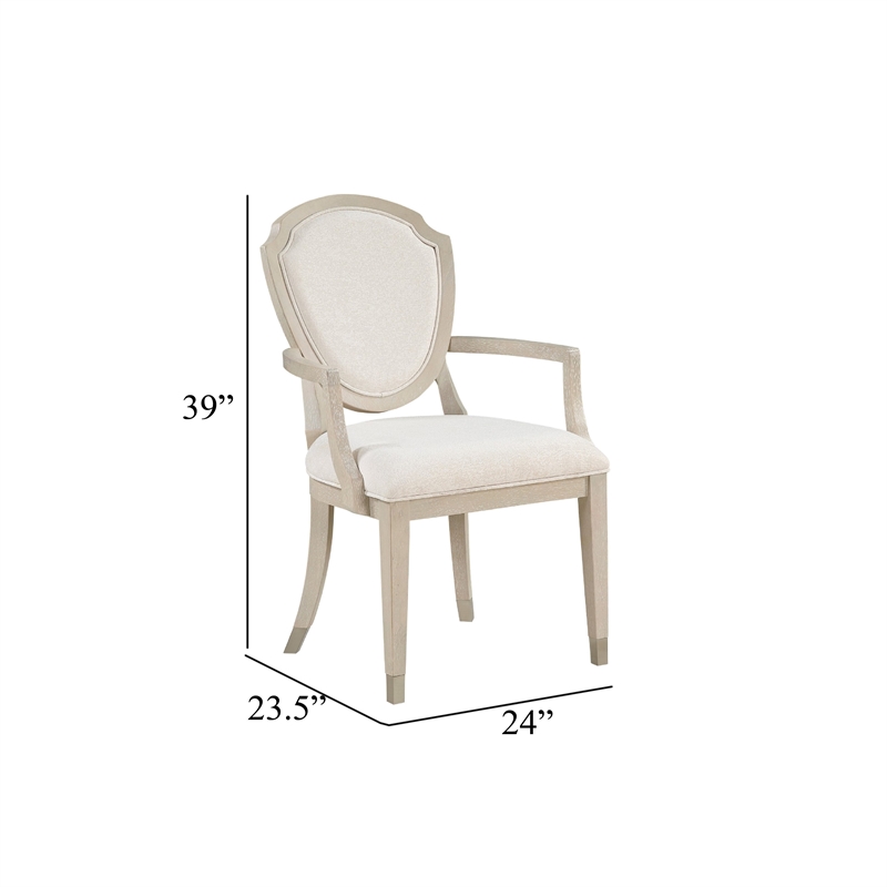 Olto Set of 2 Dining Armchairs- Ivory Chenille-Light Oak Brown Wood- Dipped Legs