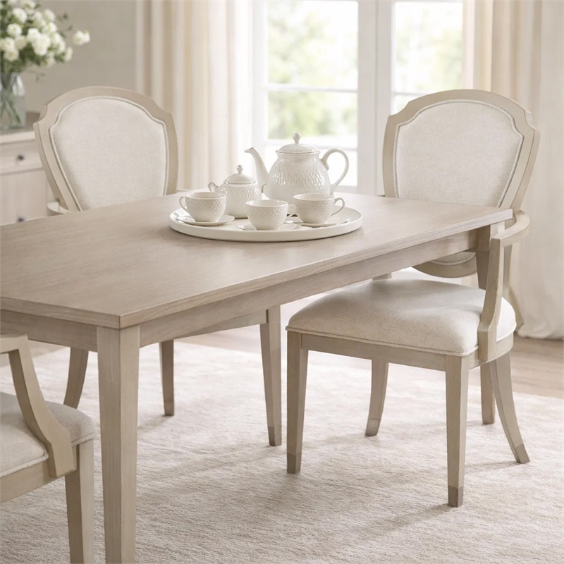 Olto Set of 2 Dining Armchairs- Ivory Chenille-Light Oak Brown Wood- Dipped Legs