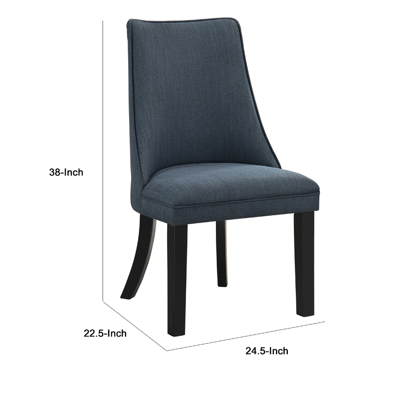 Keya Dining Side Chair Set of 2- Wingback- Blue Gray Polyester- Brown Wood