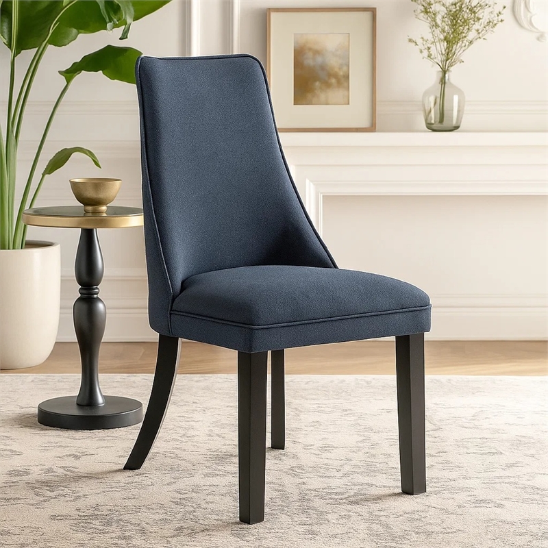 Keya Dining Side Chair Set of 2- Wingback- Blue Gray Polyester- Brown Wood