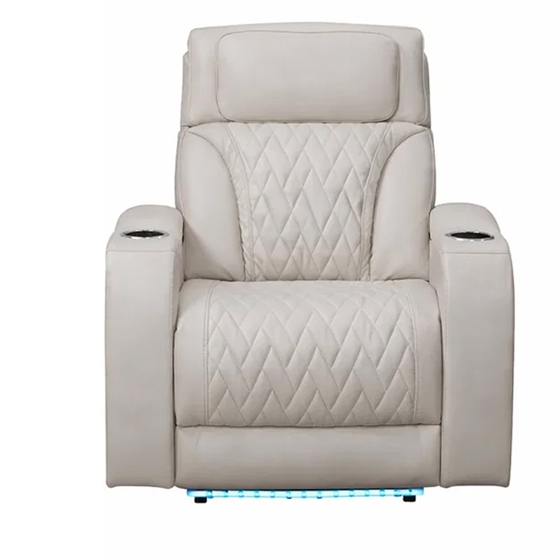 Jasi Power Reclining Chair with LED- Storage- USB Ports- Gray Leather Aire