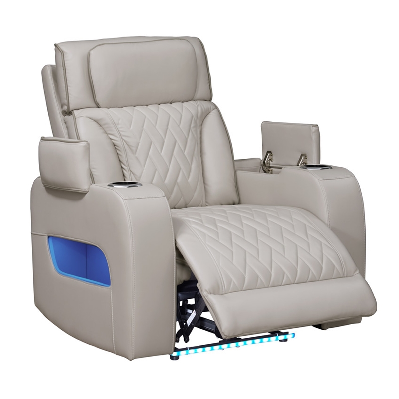 Jasi Power Reclining Chair with LED- Storage- USB Ports- Gray Leather Aire