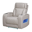 Jasi Power Reclining Chair with LED- Storage- USB Ports- Gray Leather Aire