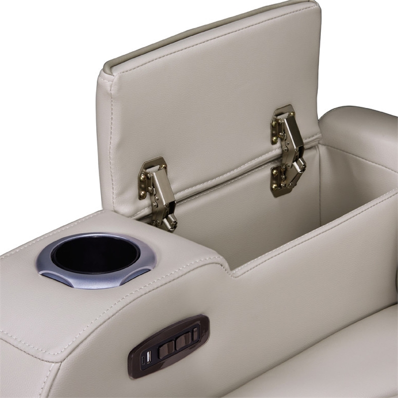 Jasi Power Reclining Chair with LED- Storage- USB Ports- Gray Leather Aire