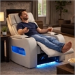 Jasi Power Reclining Chair with LED- Storage- USB Ports- Gray Leather Aire