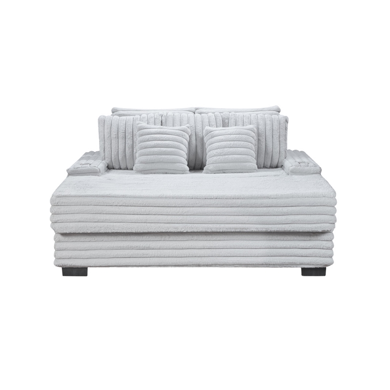 Mony Oversized Sofa Chaise Lounge Chair- USB- Cupholders- Gray Corduroy