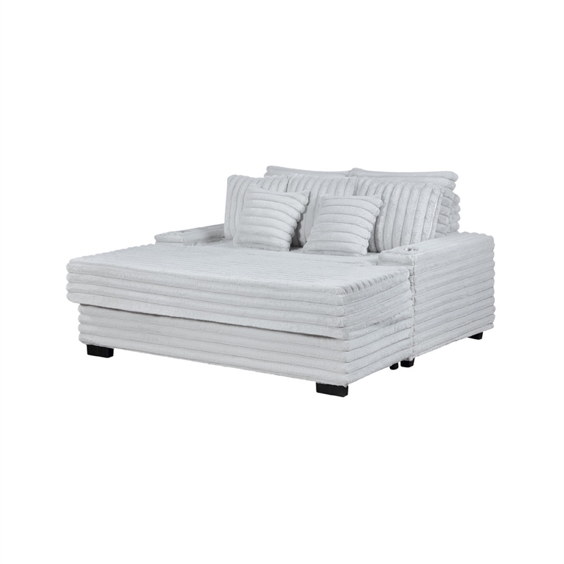 Mony Oversized Sofa Chaise Lounge Chair- USB- Cupholders- Gray Corduroy