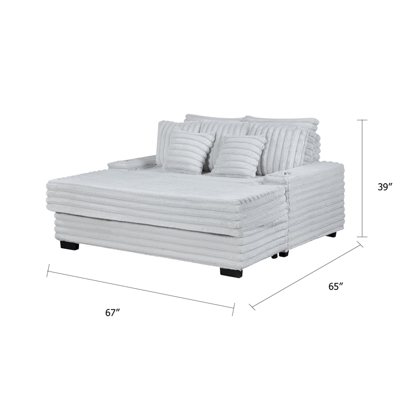 Mony Oversized Sofa Chaise Lounge Chair- USB- Cupholders- Gray Corduroy