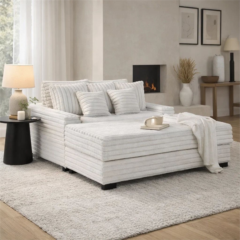 Mony Oversized Sofa Chaise Lounge Chair- USB- Cupholders- Gray Corduroy