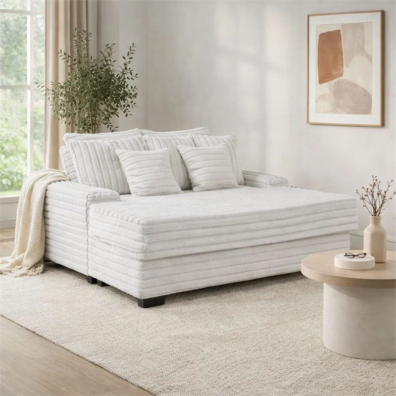 Mony Oversized Sofa Chaise Lounge Chair- USB- Cupholders- Gray Corduroy