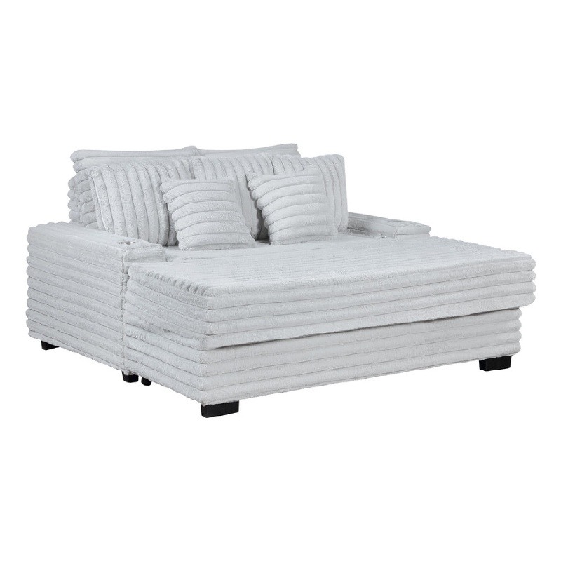 Mony Oversized Sofa Chaise Lounge Chair- USB- Cupholders- Gray Corduroy