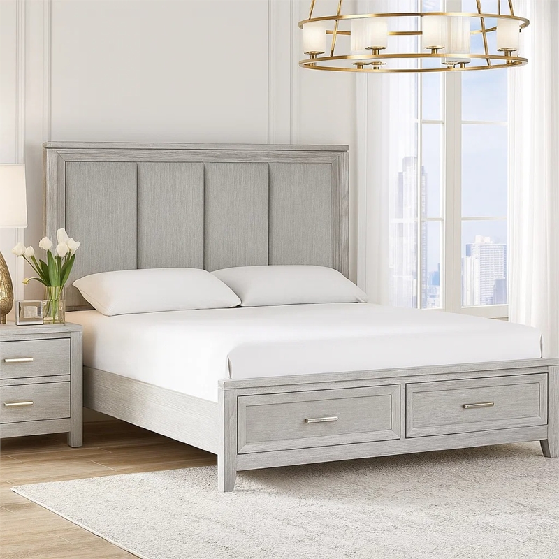 Ion King Bed- Storage Footboard- Picture Frame Moldings- Gray Wood