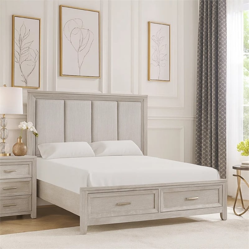 Ion King Bed- Storage Footboard- Picture Frame Moldings- Gray Wood