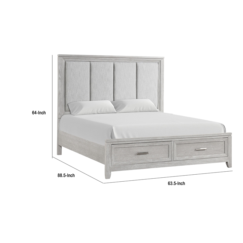 Ion Queen Bed- Storage Footboard- Picture Frame Moldings- Gray Wood