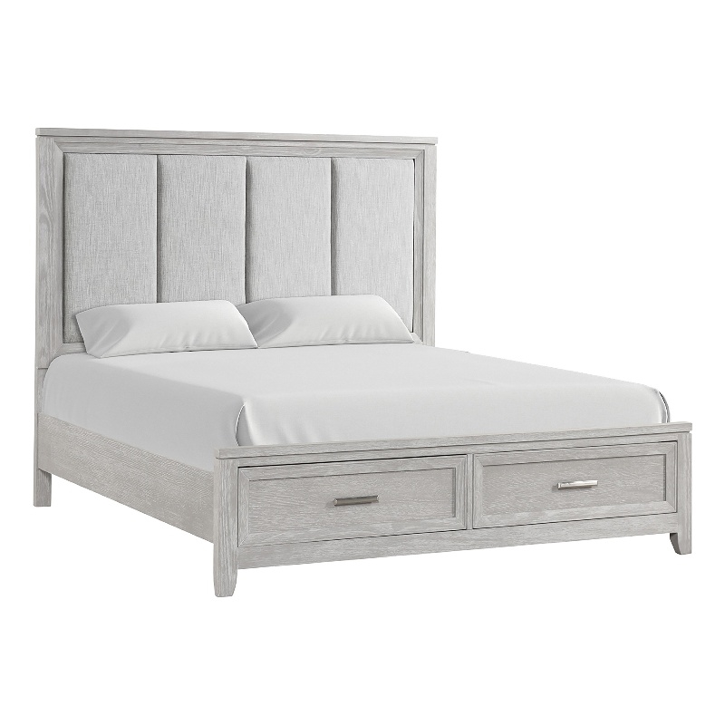 Ion Queen Bed- Storage Footboard- Picture Frame Moldings- Gray Wood