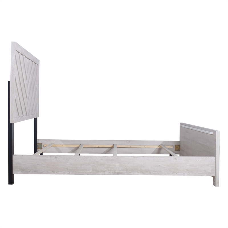 Bisca King Bed with Chevron Patterned Design- Driftwood Gray Finish