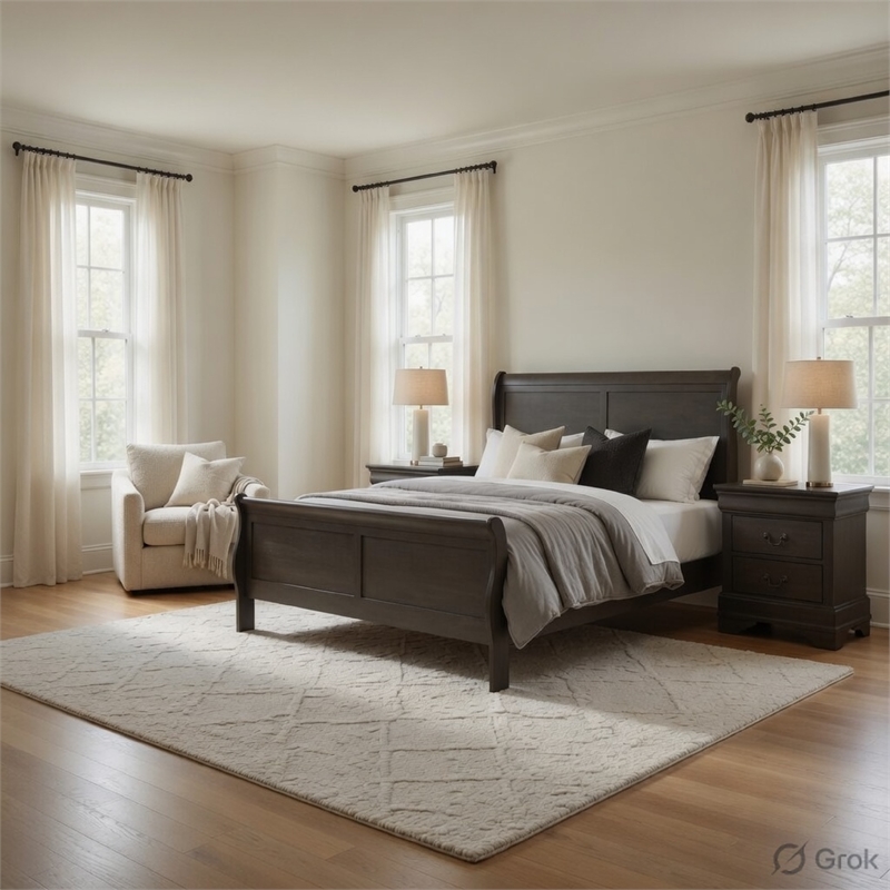 Queen Size Bedroom Set- Gray Finish- 3-Piece Set with Bed and Two Nightstands