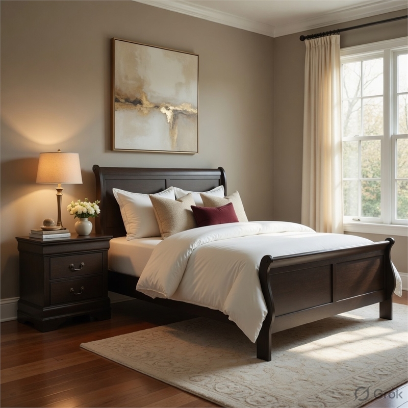 Full Size Bedroom Set- Gray Finish- 2-Piece Set with Bed and Nightstand