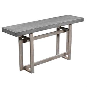 Benzara 59&quot Geometric Artisan Wooden Console Table with Interlocked Base in Distressed Gray