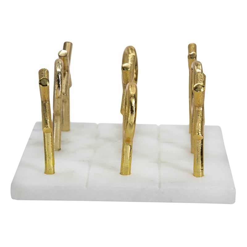Tic Tac Toe Game Set- 7 Inch Gold Iron Decor- White Banswara Marble