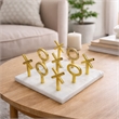 Tic Tac Toe Game Set- 7 Inch Gold Iron Decor- White Banswara Marble