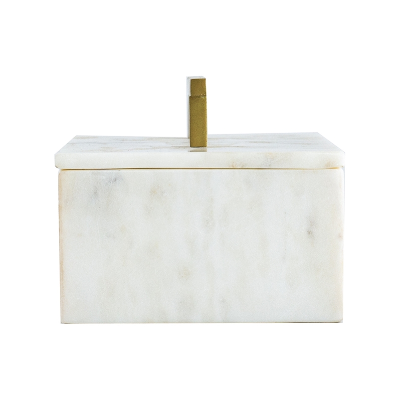 Decorative Storage Box- Gold Brass Handle- 7 Inch Luxe White Marble