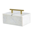 Decorative Storage Box- Gold Brass Handle- 7 Inch Luxe White Marble