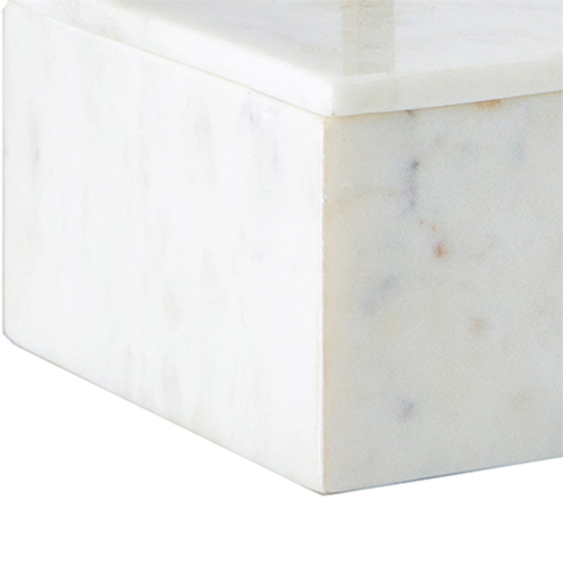 Decorative Storage Box- Gold Brass Handle- 7 Inch Luxe White Marble