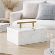 Decorative Storage Box- Gold Brass Handle- 7 Inch Luxe White Marble