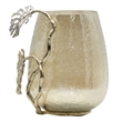 Azra Decorative Vase with Aluminum Leaf Handle- Gold-Silver Glass 11 Inch